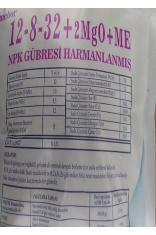 Mebor 12 8 32 Harmanlanmış Npk Gübresi 1 KG
