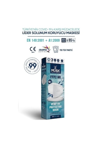 Musk Kf94 Kore Tipi Ffp2 Maske Beyaz Renk 10 Adet