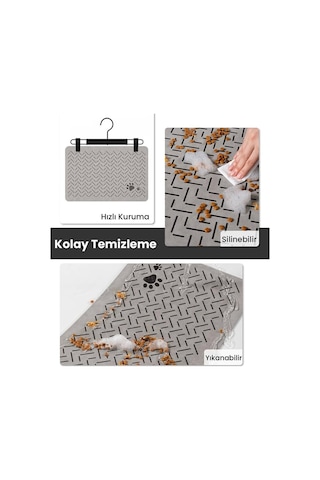 MatGo Pati Çizgi Patili Su Geçirmez Kaymaz Krem Kedi Köpek Mama Paspası Matı 50 x 70 CM
