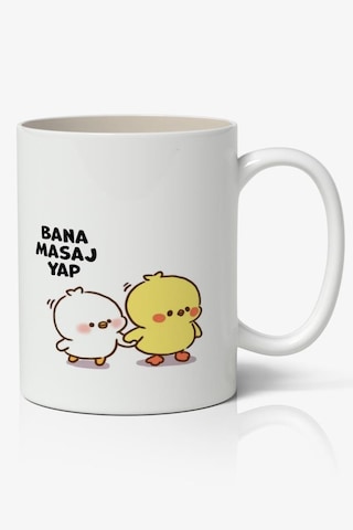 Bana Masaj Yap Sevimli Civcivler Tasarımlı Kupa Bardak Baskılı Kahve Kupa Bardak Beyaz