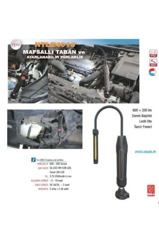 Nt Lights Ntle4013 Şarjlı Mıknatıslı Oto Tamir Feneri Led Lamba 600+200 Lümen Turuncu - Siyah