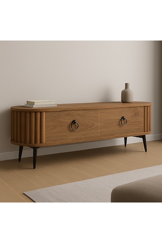 Linea Tv Ünitesi 150 Cm Lik Oval Dekoratif Tv Ünitesi Ceviz