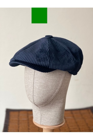 Aida Jewelss Kışlık Kadife Ingiliz Kasket Peaky Blinders Model Erkek Kasket Dökümlü Kadife Kasket Lacivert