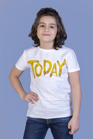 Toontoy Erkek Çocuk Örgü Kumaş Detaylı Today Baskılı Tişört Ekru