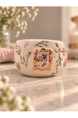 Rose Garden Kupa El Yapımı Seramik Beyaz - Çok Renkli