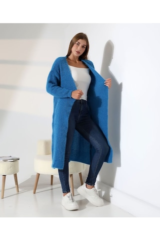 Redmina Fashion Yumuşak Dokulu Uzun Hırka Mavi