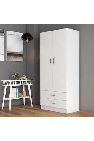 tanmob 2 Kapılı Iki Çekmeceli Geniş Gardrop Beyaz - Grd0401