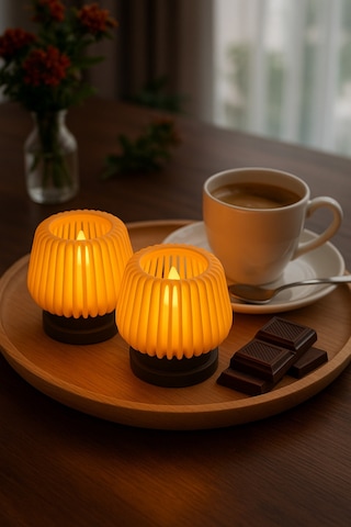 2li Dekoratif Mini Lambader, Masaüstü Lambası, Estetik Işıklı, Led Mumluk Çok Renkli