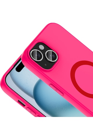 Apple iPhone Uyumlu 15 Kılıf M-safe Şarj Özellikli Zore Aris Silikon Kapak - Koyu Pembe