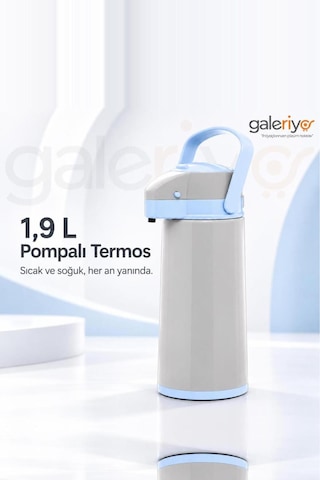 1.9 Litre Termos Çay Termosu Su Termosu Gri Grı Açık Gri