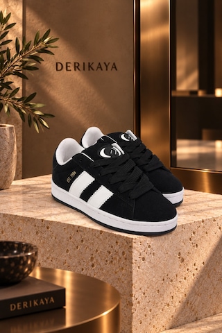 Derikaya Kadın Siyah Bağcıklı Düz Taban Günlük Sneaker Spor Ayakkabı