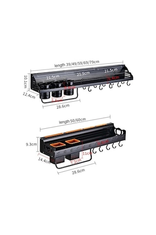 Pazly Mutfak Çok Fonksiyonlu Duvara Monte Baharat Saklama Rafı, Küçük Ve Pratik Siyah