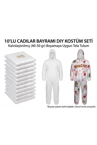 10'lu Cadılar Bayramı Halloween Zombi & Biyotehlike Dıy Kostüm Tulumu - Boyanabilir Dayanıklı Beyaz Tela