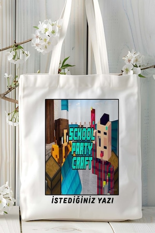 Art Hediye School Party Craft Mobil Oyun Baskılı Bez Çanta Omuz Çantası Çift Tafaflı Baskı Kişiye Özel 4 Çok Renkli