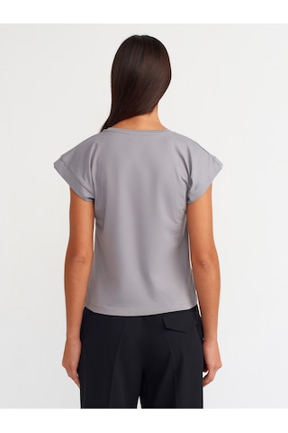 Dilvin Bisiklet Yaka Pamuklu T-shirt 101a03504 Gri