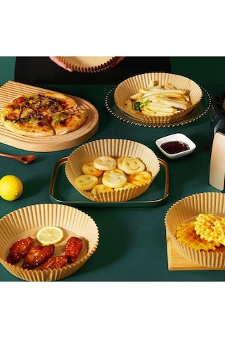 Airfryer Pişirme Kağıdı 50 Adet Hava Fritözü Yuvarlak Model Pişirme Kağıdı Airfryer Yağsız Fritöz