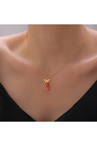 925 Ayar Gümüş Yılbaşı Hediyesi Mineli Çan Kolye Gold