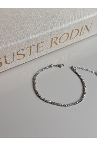 Gümüş Renk Dorika Boncuklu Kadın Halhal Ayarlanabilir Zarif Yazlık Aksesuar Gümüş