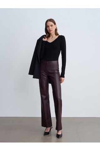 Dilvin 72237 Suni Deri Çan Paça Pantolon-bordo Bordo