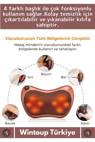 Özel Üretim 4 Başlıklı Yıkanabilir Kılıflı Aydınlatma Kutulu Çok Amaçlı Boyun Omuz Sırt Masaj Aleti Çok Renkli