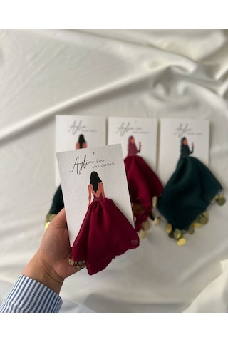 Bordo-gold Pullu Şifon Mendil Seti - Kına Nikah Hediye 10 Adet