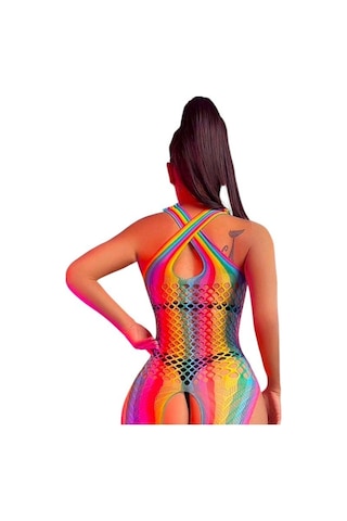 Onsekiz18shop Gökkuşağı Ağı Açık File Tüm Vucut Vücut Çorabı Çok Renkli