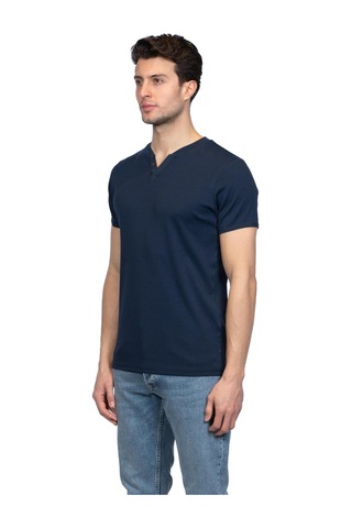 Jsco Hscstore Erkek V Yakalı Basic İndigo Tişört - 8401