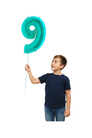 Folyo Balon Rakam Grabo 9 Rakamı Tiffany - Turkuaz Renkli 40 İnç 100 Cm Yaş Balonu Helyumla Şişebilen Çok Renkli