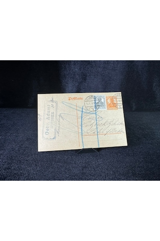 Antiye Almanya Reich Dönemine Ait 1910 Yılında Postadan Geçmiş Posta Kartı Damgalı Kendinden Pullu 7 1/2 Pfennig Ve 2 1/2 Pullu Germania Deutsches Reich