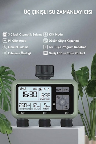 3 Çıkışlı Akıllı Bahçe Sulama Zamanlayıcısı Yağmur Geciktirme Ve Ip55 Su Geçirmez