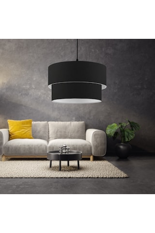 North Home Dark Siyah Kumaş İki Katlı Pasta Avize Yatak Odası Salon Sarkıt Siyah