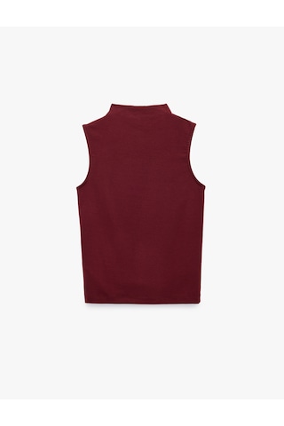 Koton Modal Kumaş Slim Fit Dik Yaka Kolsuz Tişört Bordo 7wak10090ek