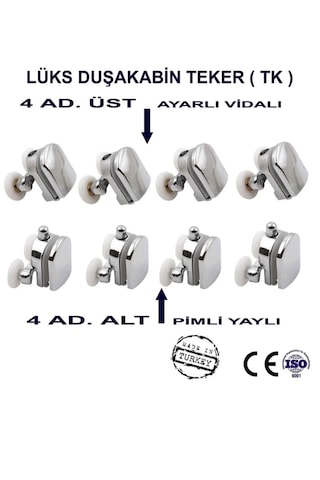 Krom Kaplama Plastik Duşakabin Tekeri Tekerleği Rulmanı 8'li Set 4 Alt 4 Üst 22 Mm Teker Çapı Parlak Krom