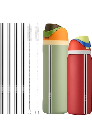 Shineyee 24-32 Oz Su Şişeleri İçin Paslanmaz Çelik Yeniden Kullanılabilir Metal Pipetler 2 Adet Temizleme Fırçası İle Tam Uyumlu, Sağlıklı İçecek Deneyimi