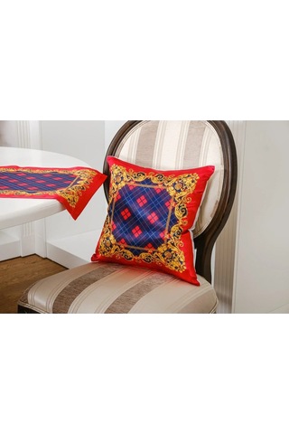 Belize Baskılı Saten Kırmızıya Siyah Kırlent Kılıfı 45x45 Cm Ikili -1435 45 x 45