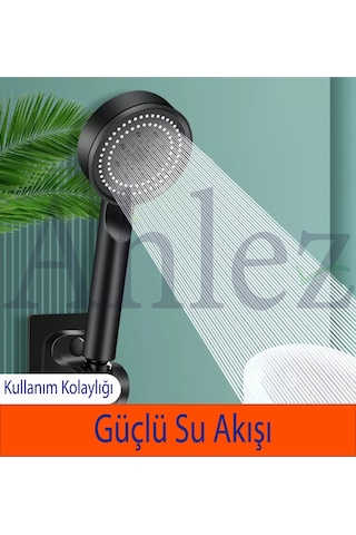 Ahlez Maxima Turbo Fan 5 Fonksiyon Duş Başlığı Duş Hortumu Siyah