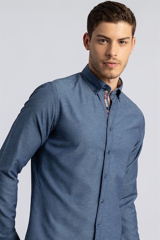 Tudors Slim Fit Dar Kesim Uzun Kol Poplin Oxford Erkek Gömlek-12622 Lacivert