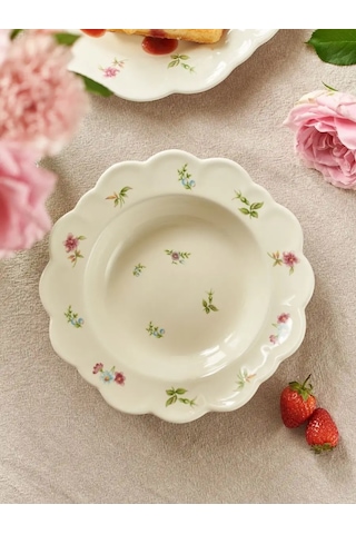 Roomi Çiçek Desenli 19,5 Cm Yemek Tabakı 220 Ml 168299148 Beyaz