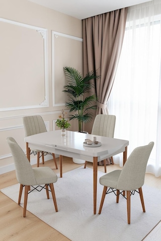80x170cm Mutfak Masası Takımı 4 Kişilik Açılır Masa Sandalye Takımı -yemek Odası-mdf Beyaz - Krem