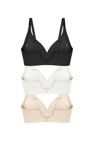 Cottonhill Seamless Bra - Slight Lazer Kesim Dikişsiz Dilim Detaylı Balensiz Kadın Sütyen 3'lü Paket Çok Renkli