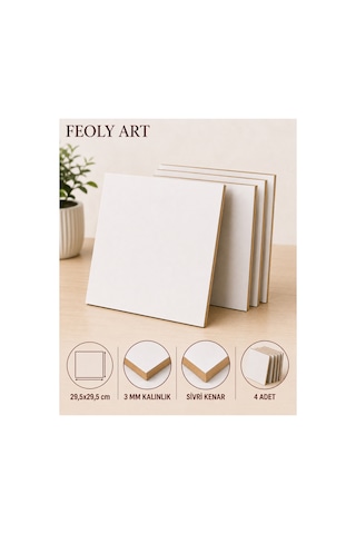 29,5x29,5 Cm 3mm Mdf Pasta Altlığı 4 Adet - Beyaz Lam Kaplamalı