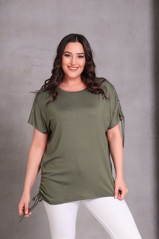 Kolu Eteği Büzmeli Bluz Haki Yeşil Haki