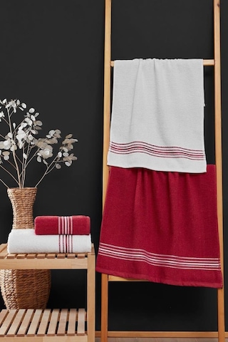 Elvin 4'lü Banyo Havlusu Seti 50x90 + 70x140 Cm Bordo