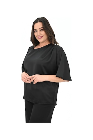 Kadın Büyük Beden Metal Düğme Detaylı Bluz 1862-25 Çok Renkli
