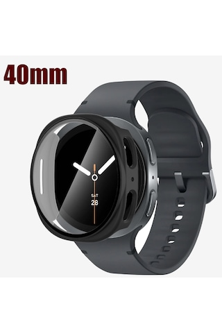 Samsung Galaxy Watch 8 40/44mm Sert Tamponlu Dahili Filmlerle Uyumlu Temperli Cam Ekran Koruyuculu Darbeye Dayanıklı Saat Kılıfı