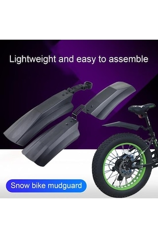 Pazly 2 Adet Siyah Fatbike Bisiklet Çamurluk Aşınma Ve Darbe Dayanıklı Ön/arka Parça Uygulama Kolay, Kırılma Önleyici, Plastik Yapımlı Siyah