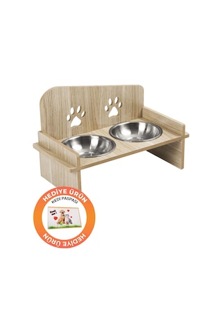 Ahşap Kedi Köpek Mama Su Kabı Standı, Metal Suluk, Kedi Köpek Halısı