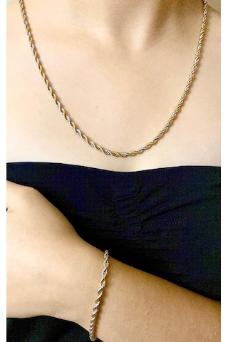 Burgu Halat Unisex Çelik Zincir Kolye ve Bileklik Set