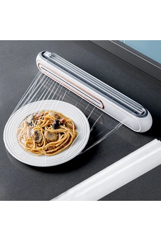 Shopytech Mıknatıslı Streç Film Folyo Yağlı Kağıt Dispenseri Çift Yönlü Bıçaklı 30 Cm Rulo Kesici Beyaz