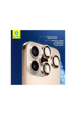 İphone 15 Pro / 15 Pro Max / 16 Pro / 16 Pro Max Uyumlu %99.99 Safir Kamera Lens Koruyucu - Mavi